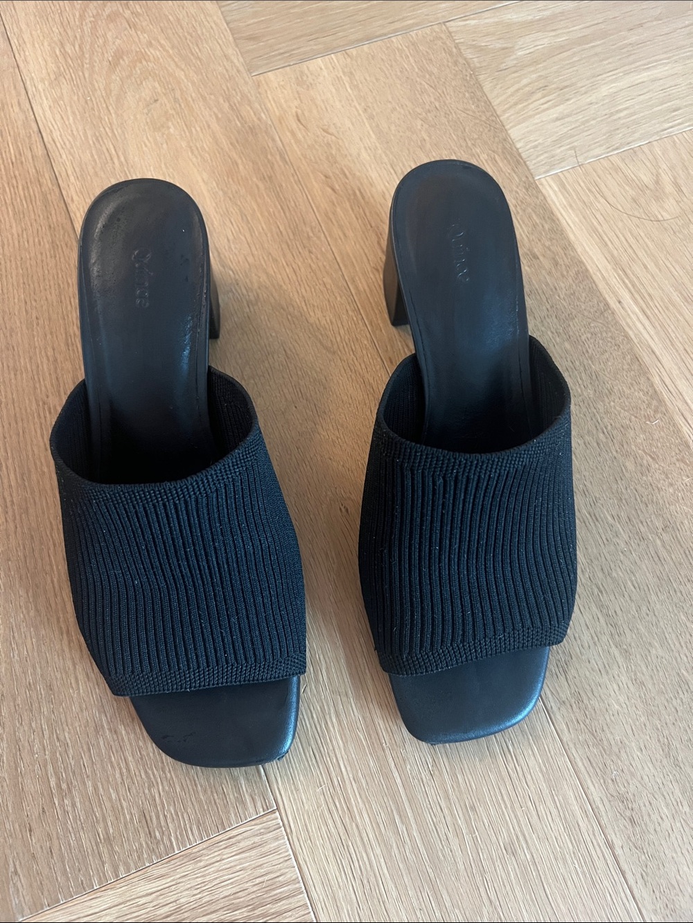 Quince Black Knit Slide Heeled Mules
